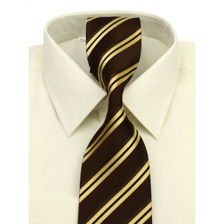 Kravata ORSI hnedá so žlto-zlatistými prúžkami 7 cm