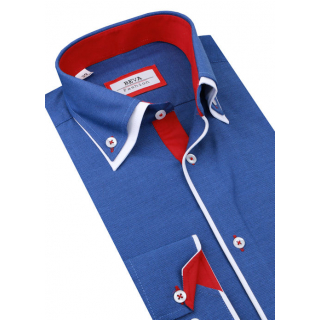 Modrá košeľa prepínacím golierom BEVA SLIM, 80% bavlna