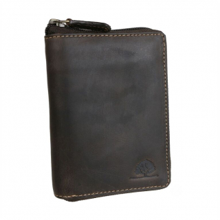 RFID peňaženka na zips z hovädzej kože GREENBURRY teak