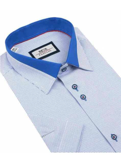BEVA Fashion | Bielo- modrá košeľa kr. rukáv 137/6/KR/2T103 - All4Men.sk