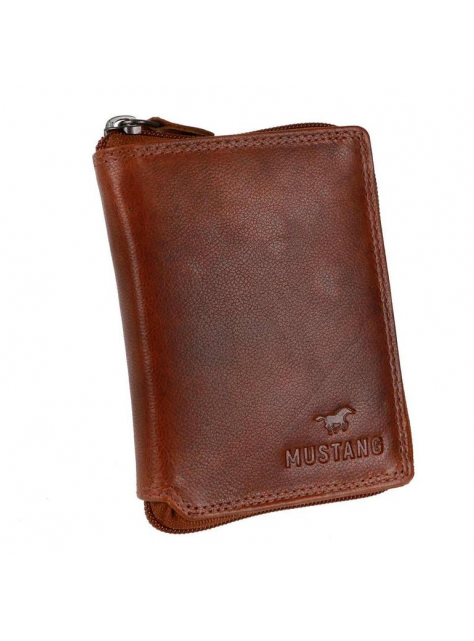 Kožená bezpečnostná peňaženka na zips MUSTANG hnedá - All4Men.sk