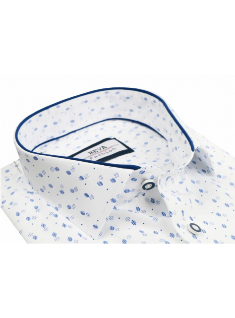 Trendová bielo-modrá SLIM košeľa BEVA kr.rukáv - All4Men.sk