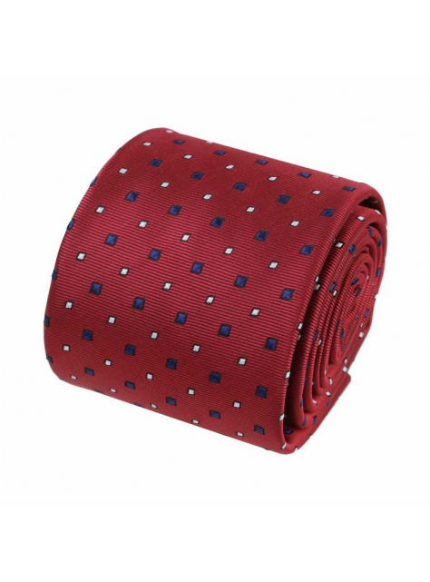 Pánska kravata ORSI červená s bielym a modrým vzorom 7 cm - All4Men.sk
