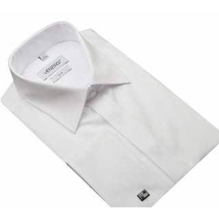 Biela hladká slim košeľa na manžetové gombíky (60% bavlna)
