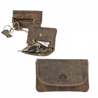 Kožené puzdro na kľúče a mince GreenBurry s karabínkou