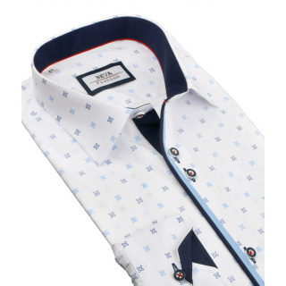 Bielo-modrá vzorovaná slim košeľa BEVA 2K130