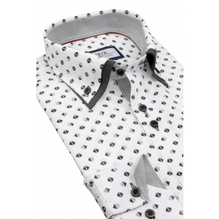 Trendová košeľa dlhý rukáv BEVA SLIM biela, šedý vzor