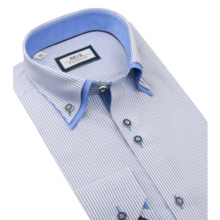 Modrá prúžkovaná predĺžená košeľa BEVA KLASIK K307