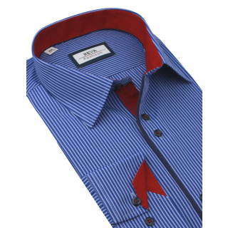 Slim košeľa BEVA modrá s podšitím červeným