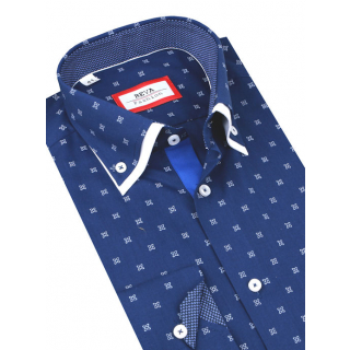 Modrá košeľa so vzorom BEVA SLIM 2K116