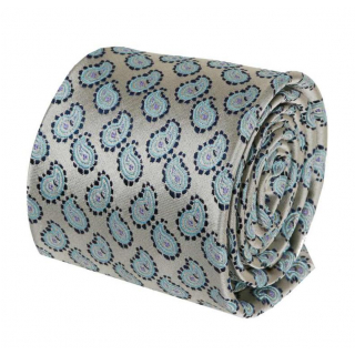Béžovo-striebristá V.I.P. kravata s kašmírovým vzorom