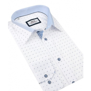 Pánska košeľa dlhý rukáv BEVA KLASIK, biela-modrý vzor