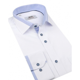 Biela obleková košeľa BEVA KLASIK modrý kontrast 2T133
