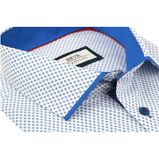 Biela košeľa s modrým vzorom kr. rukáv BEVA FASHION