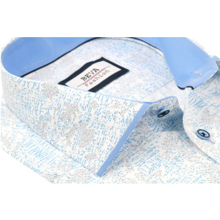Bielo- modrá SLIM košeľa vzorovaná BEVA kr.rukáv