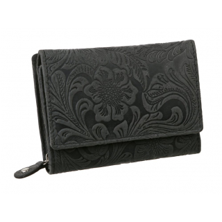 Dámska stredná RFID peňaženka s potlačou, čierna koža
