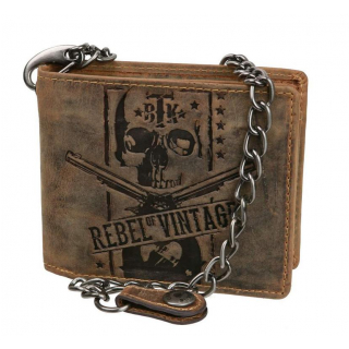 Peňaženka s retiazkou vintage REBEL hnedá koža