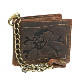 Peňaženka s retiazkou vintage SKULL hnedá koža