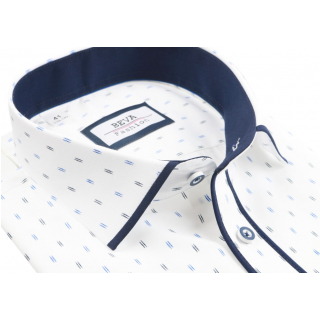 Elegantná košeľa kr.rukáv BEVA SLIM, biela - modrý vzor