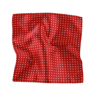 Červená vreckovka s bielymi bodkami, tkaný polyester