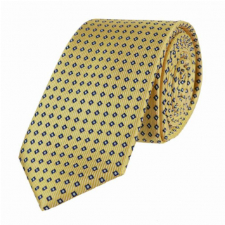 Slim kravata 6 cm, žltá s modrým vzorom