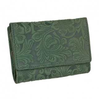 Dámska stredná RFID peňaženka s potlačou, koža zelená