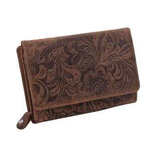 Dámska stredná RFID peňaženka s potlačou, hnedá koža