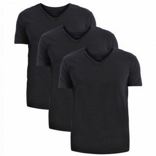 Elastické pánske tričko V-výstrih - 3 kusy čierne