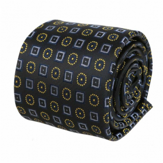 Elegantná čierna kravata 7 cm, žlto-šedý vzor
