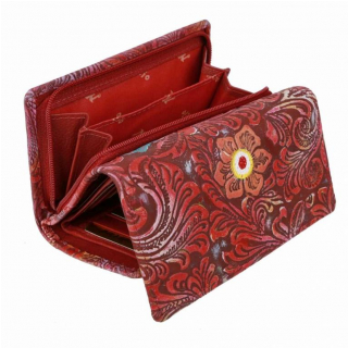 Dámska kvetinová peňaženka, stredná červená