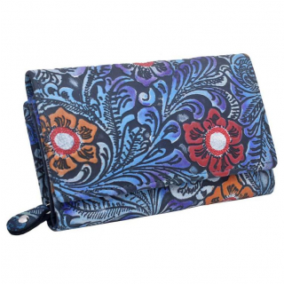 Dámska kvetinová peňaženka, stredná modrá