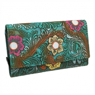 Zelená listová peňaženka MERCUCIO kvetinová, pre 15 kariet