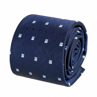 Hodvábna V.I.P biznis kravata tmavomodrá, modro-biely vzor