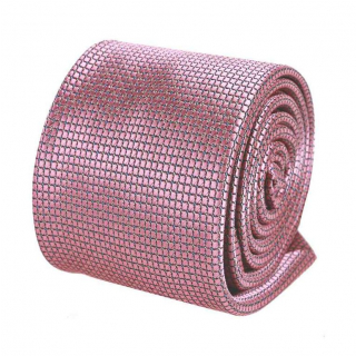 Ružová kravata s drobnými štvorčekmi, slim 6 cm