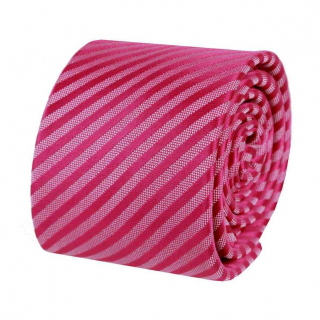 Slim cyklámenová kravata s ružovými prúžkami 6 cm
