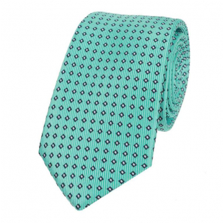 Slim kravata 6 cm, mentolová zelená s modrým vzorom