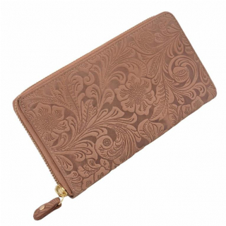 Béžová listová RFID peňaženka s potlačou kvetov