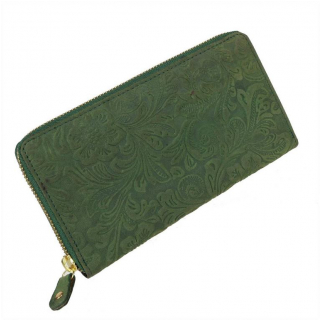 Zelená listová peňaženka RFID s potlačou kvetov