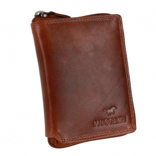 Kožená bezpečnostná peňaženka na zips MUSTANG hnedá