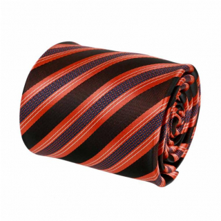 Hnedá kravata s oranžovými prúžkami 8 cm