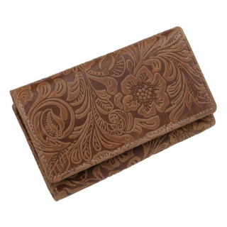 Béžová peňaženka s reliéfom kvetov, stredná 15 kariet