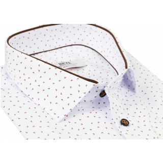 Slim košeľa BEVA biela s hnedým vzorom T2038