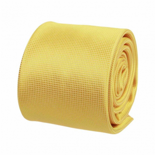 Žltá slim kravata s drobnými štvorčekmi 7 cm