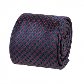 Tmavomodrá kravata ORSI s červeným vzorom 7 cm