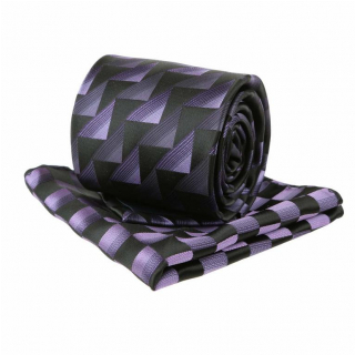 Kravatový set ORSI 8 cm fialovo-čierne trojuholníky