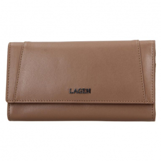 LAGEN | Elegantná listová peňaženka pre 10 kariet, taupe koža