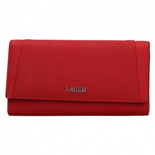 LAGEN | Elegantná listová peňaženka pre 10 kariet, červená koža