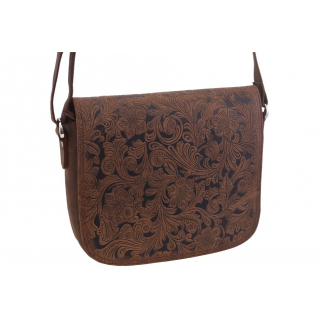 Kabelka kožená s kvetinovým motívom 24x22 hnedá