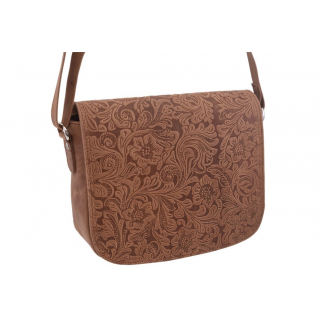 Kabelka kožená s kvetinovým motívom 24x22 béžová