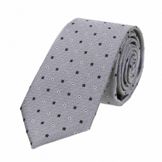 Šedá SLIM kravata s tkaným vzorom 6 cm